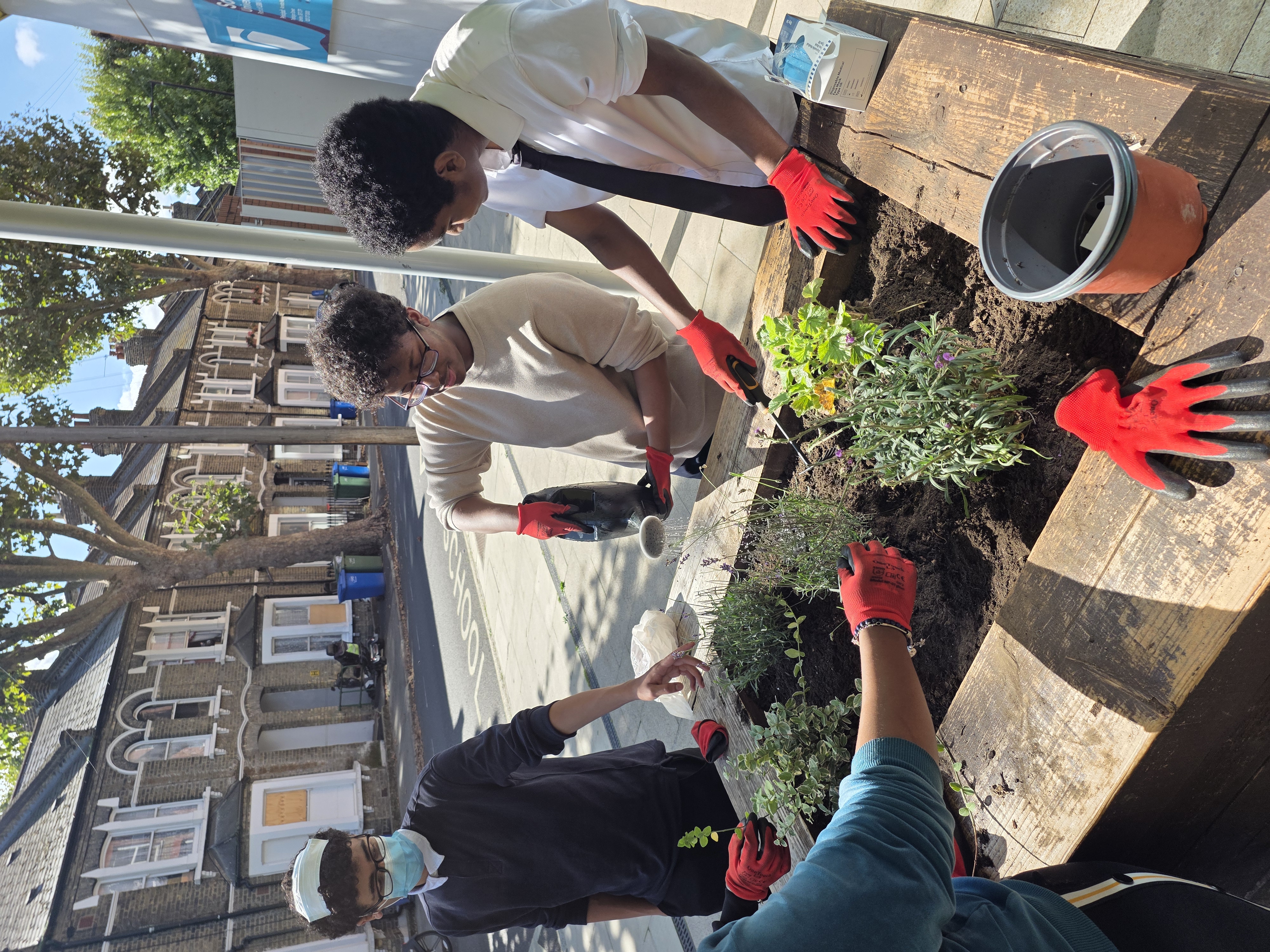 Students doing gardening