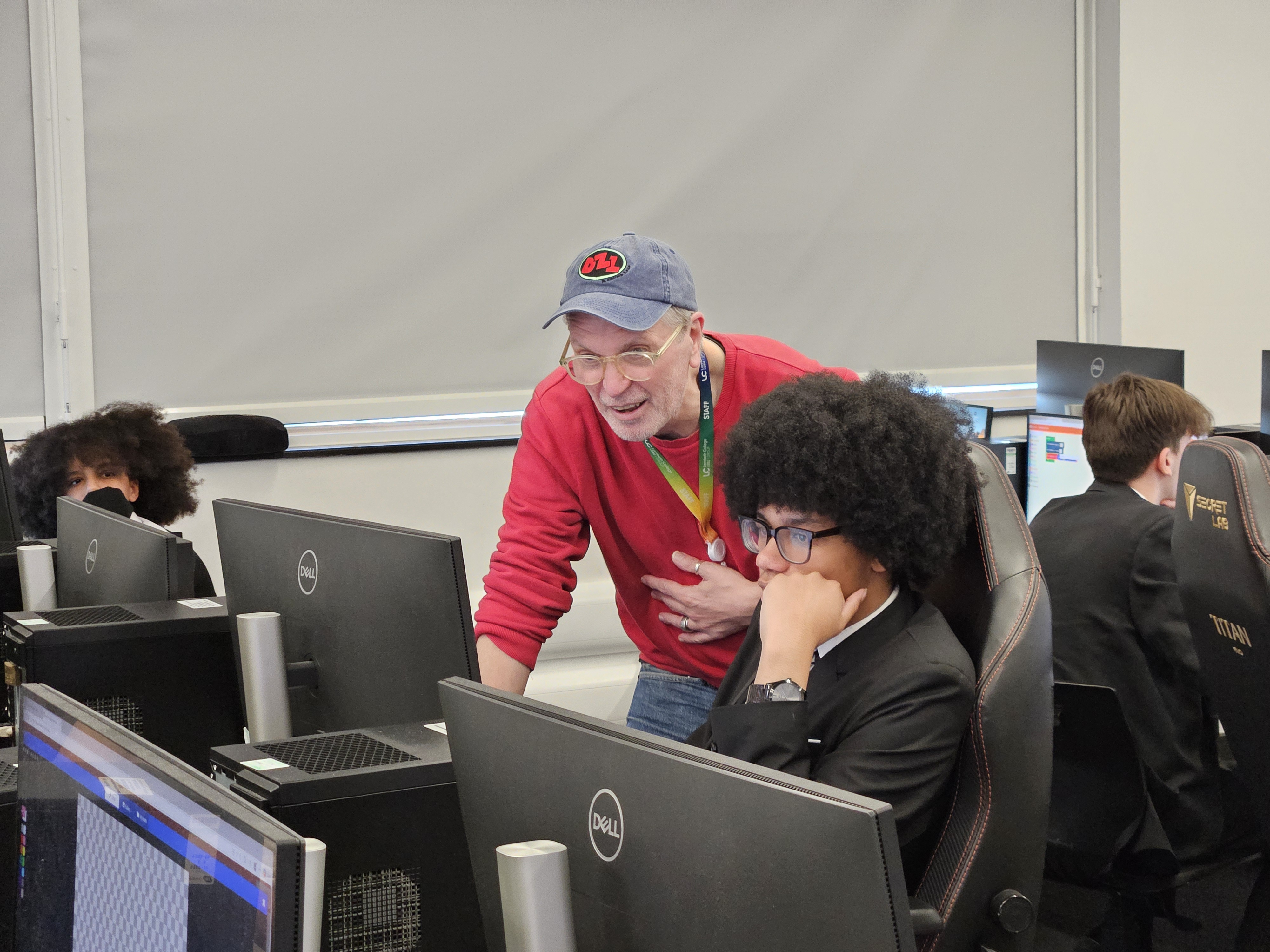 Teacher guiding student