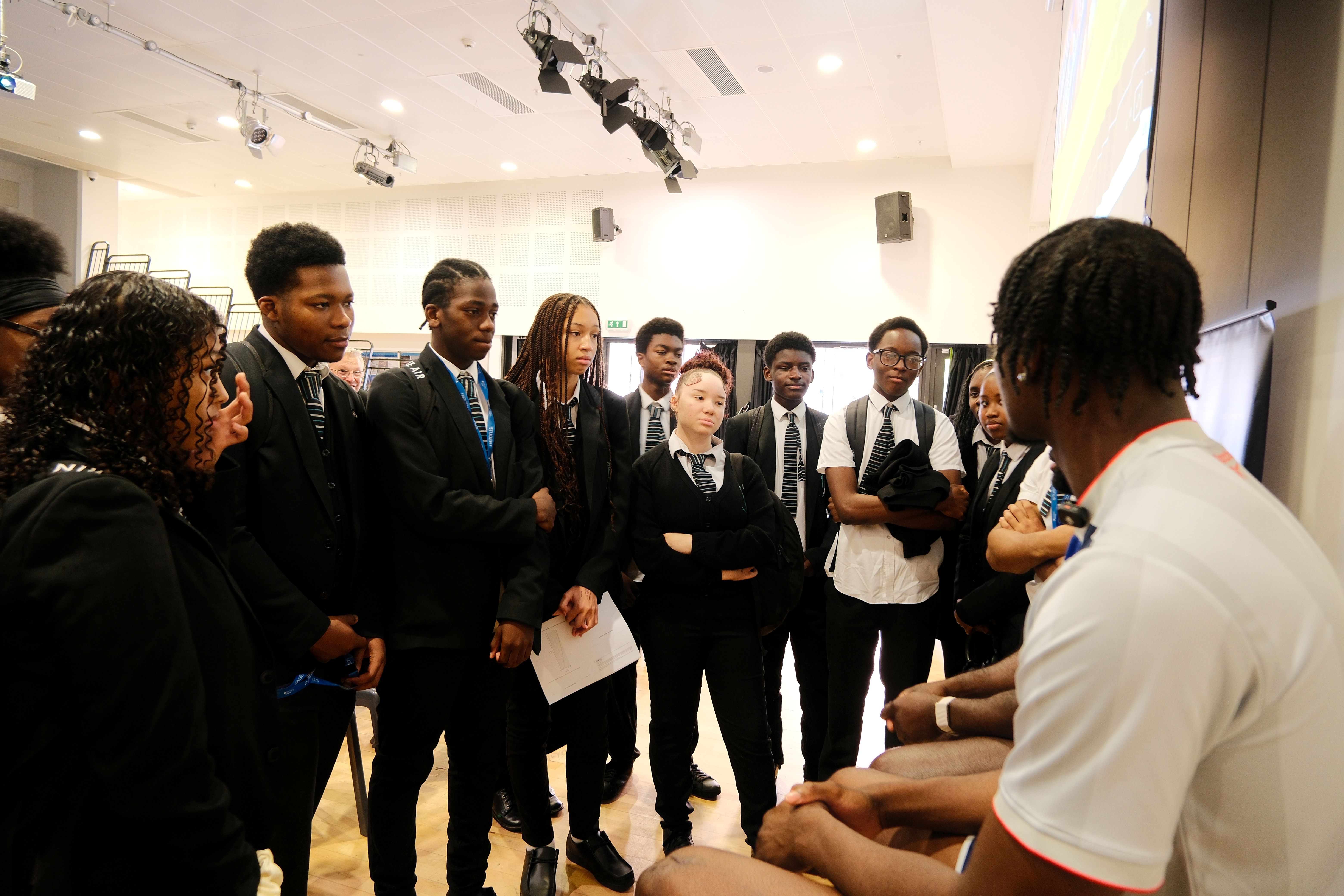 Students listening to Sid and Neil