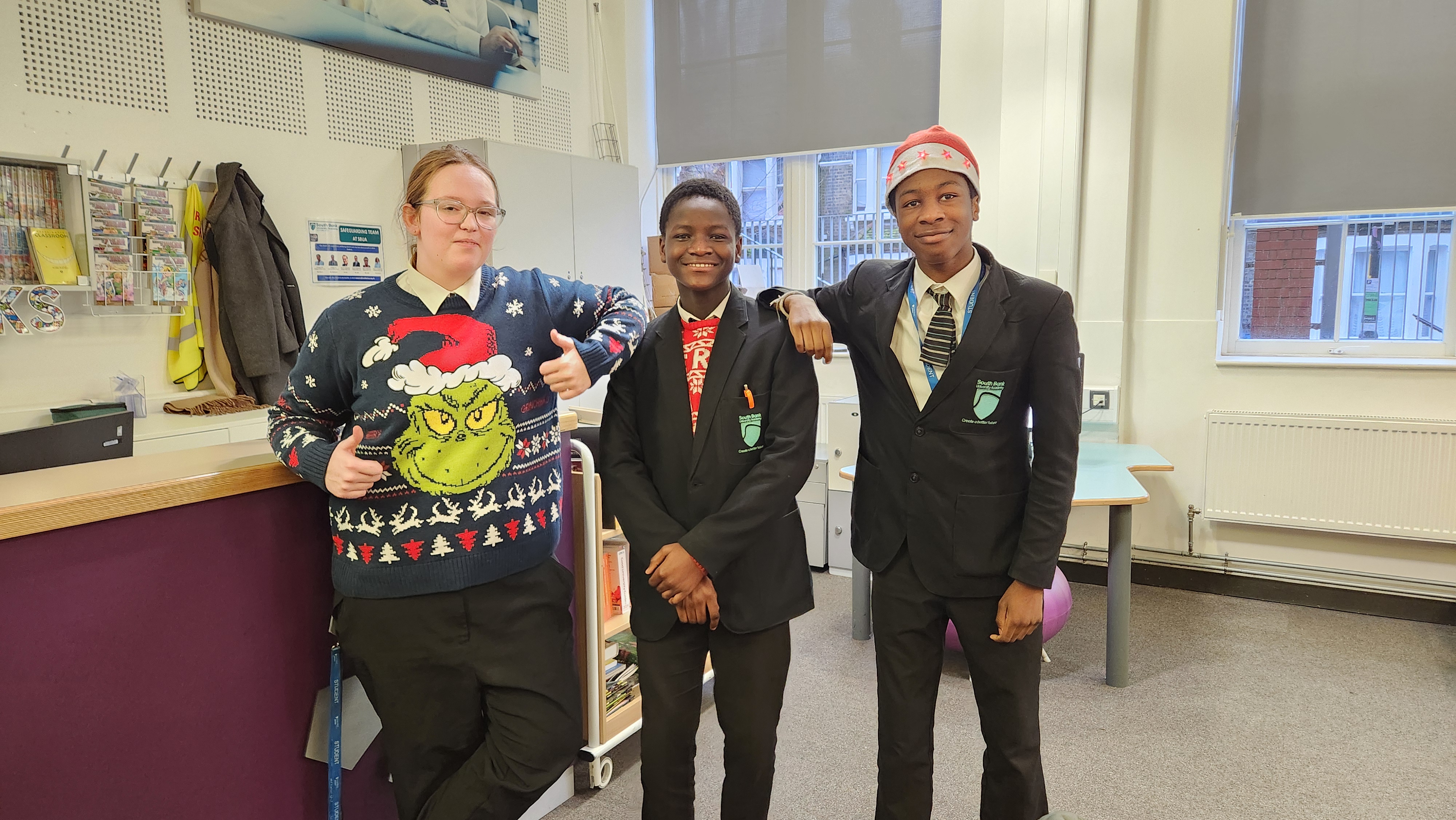 Group photo of students in Christmas Jumper