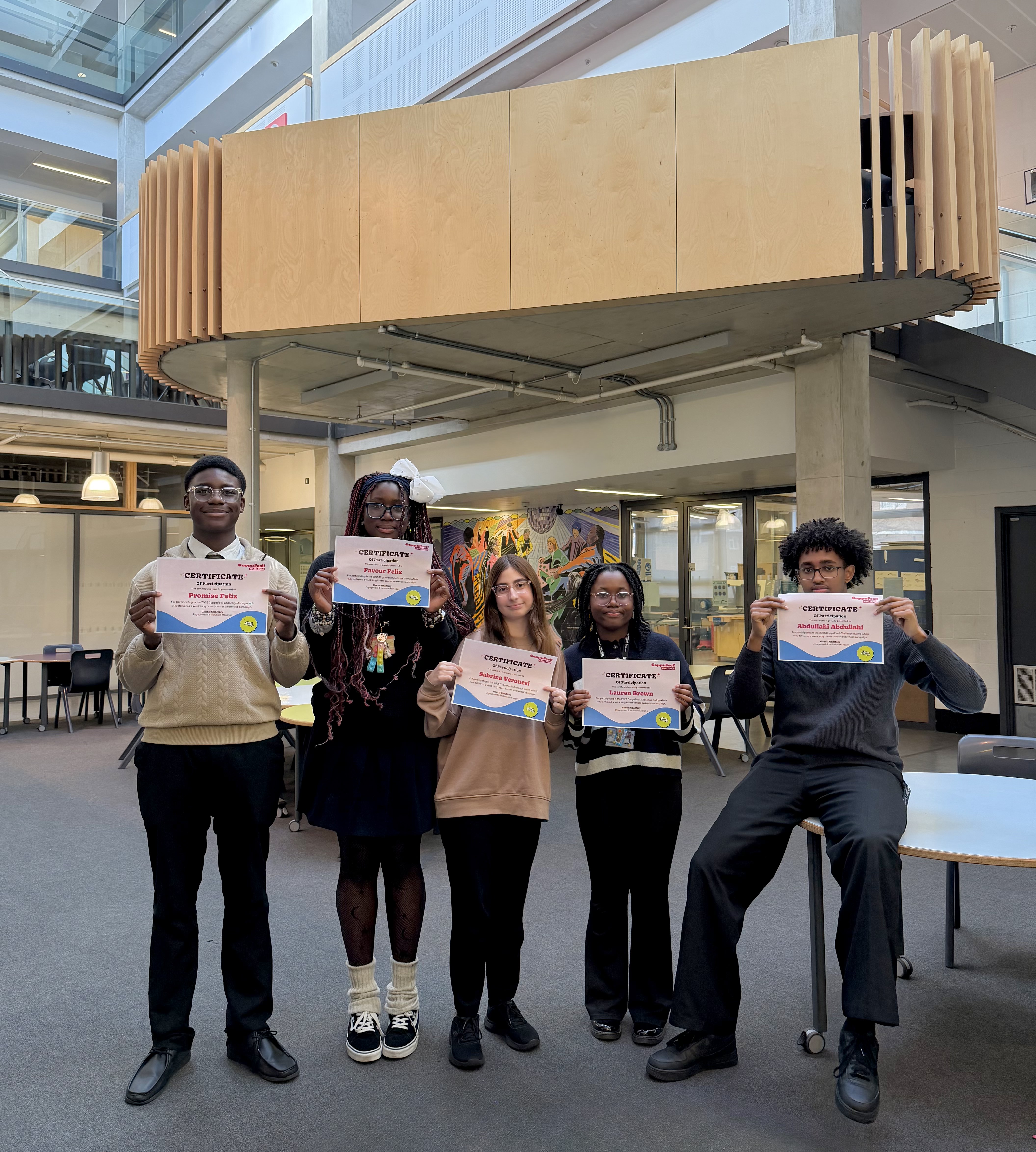 Group photo of students who won Second place in the CoppaFeel Challenge