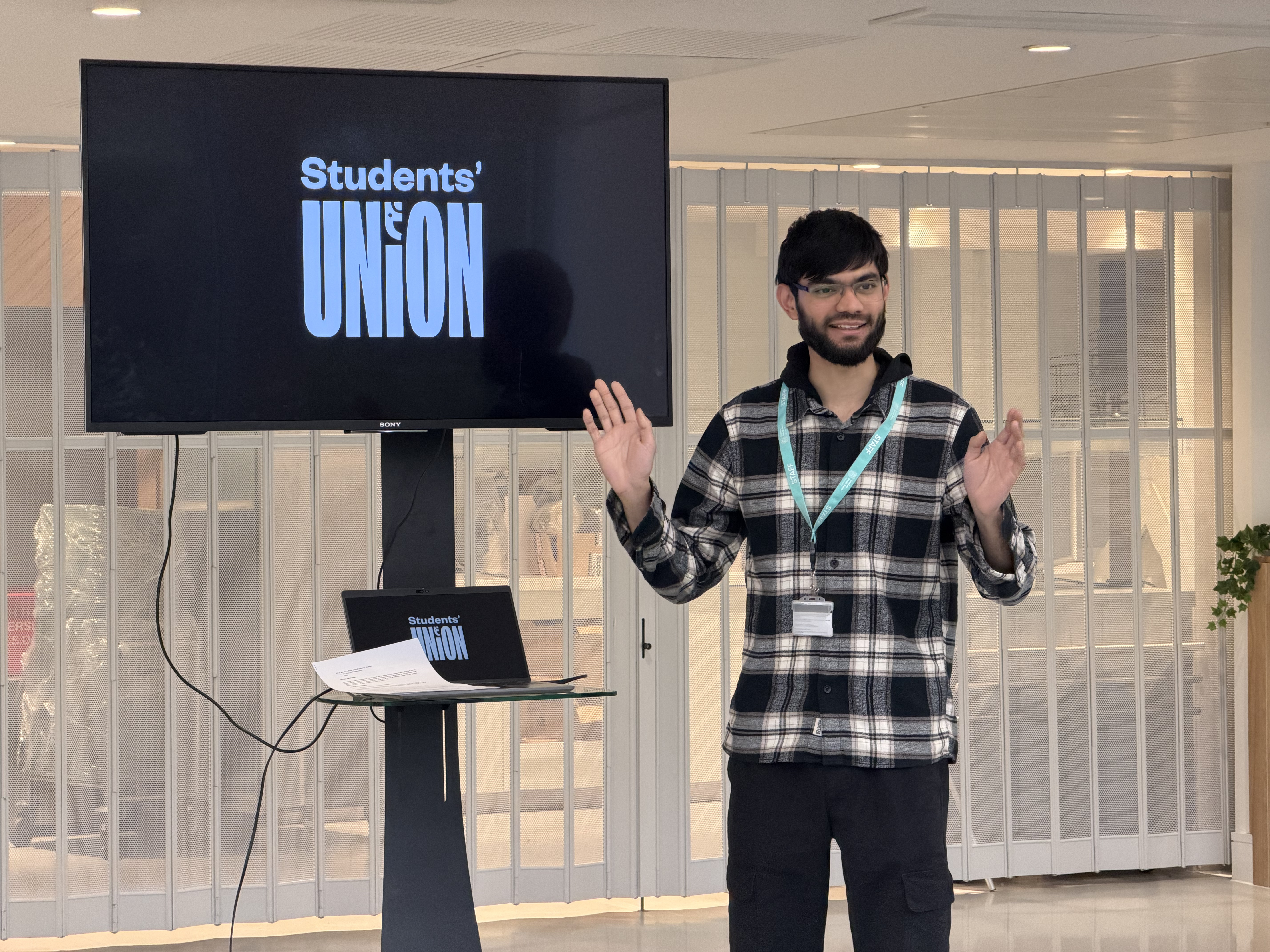 LSBU Student Union President giving a welcome talk