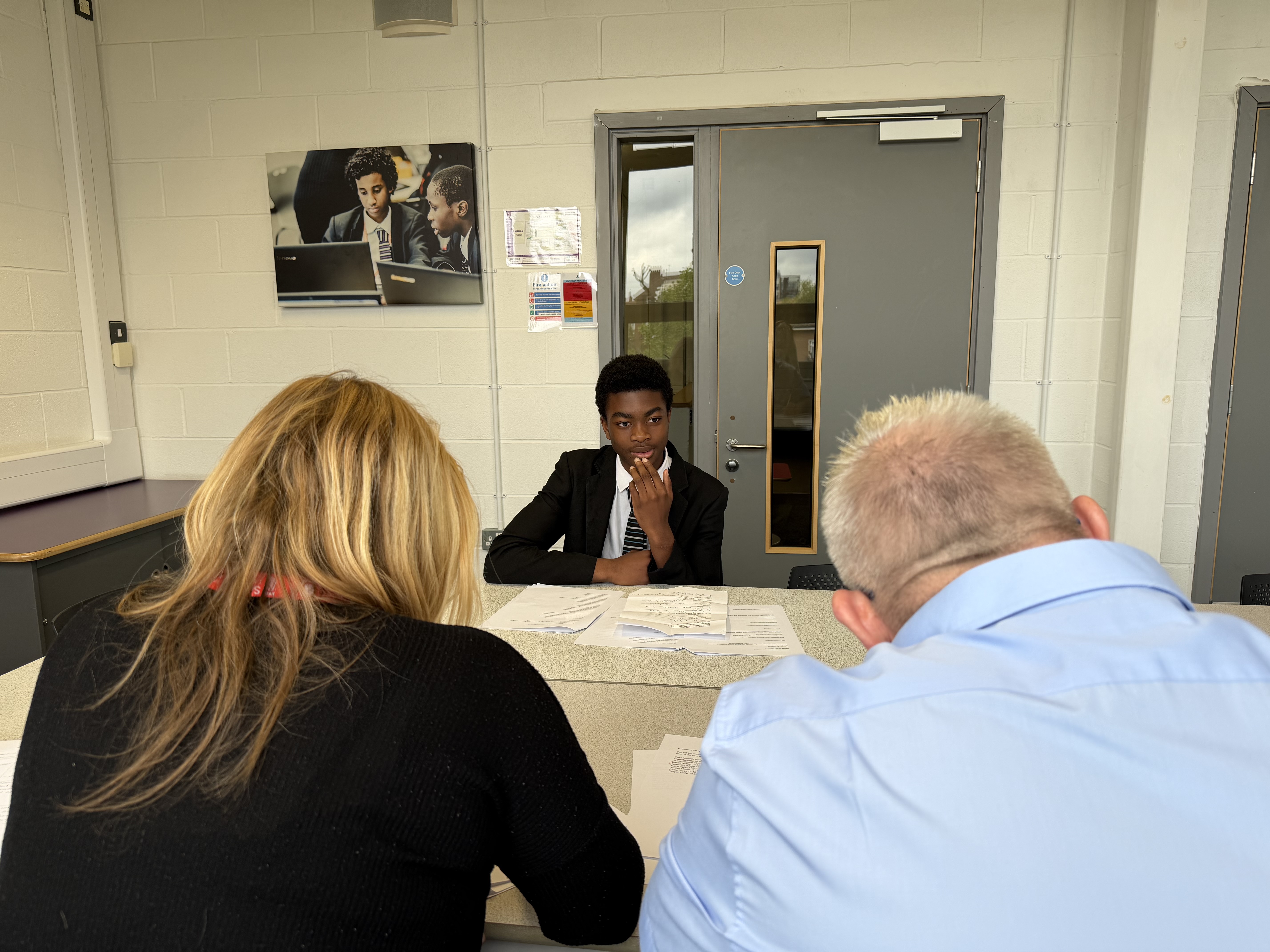 student in interview